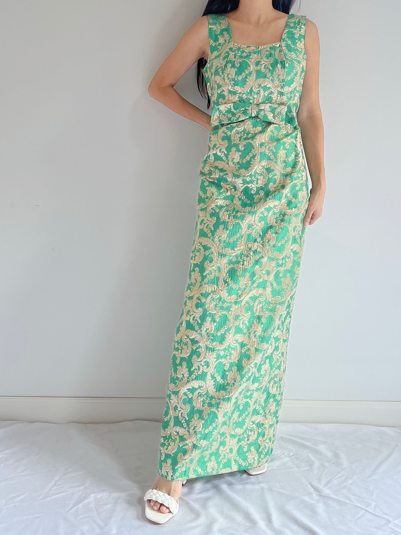 1960s Emerald Brocade Dress - S/M