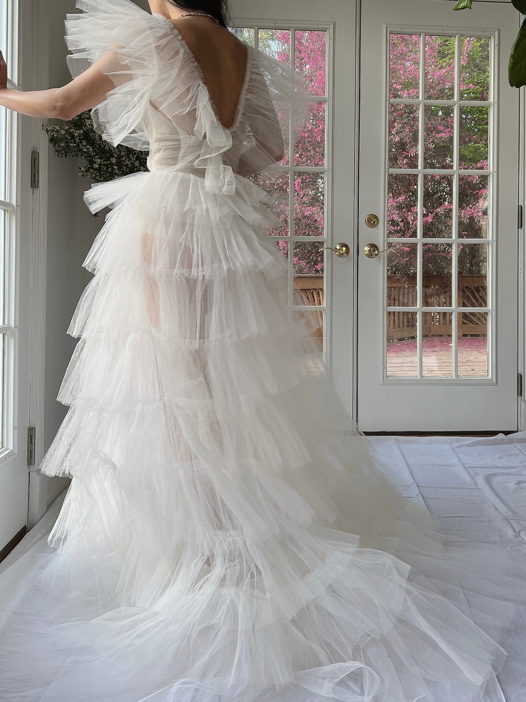 1950s Reconstructed Sheer Pleated Tulle Gown - S