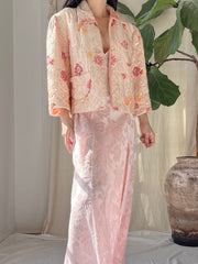 1930s Floral Satin Quilted Jacket - S/M