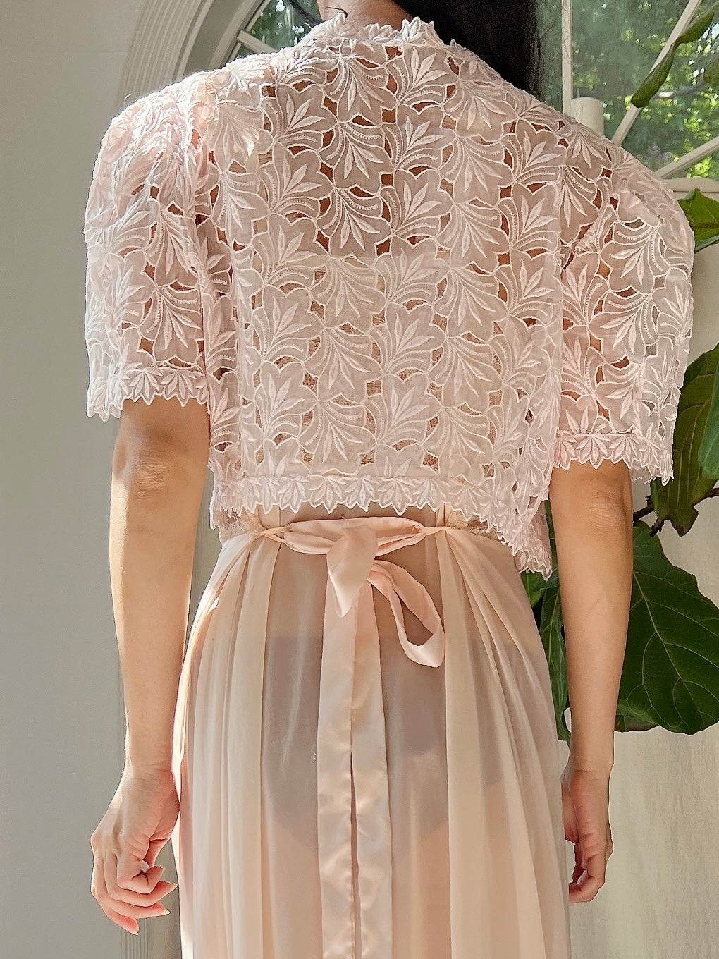 1930s Light Pink Organdy Cutout Bolero - S