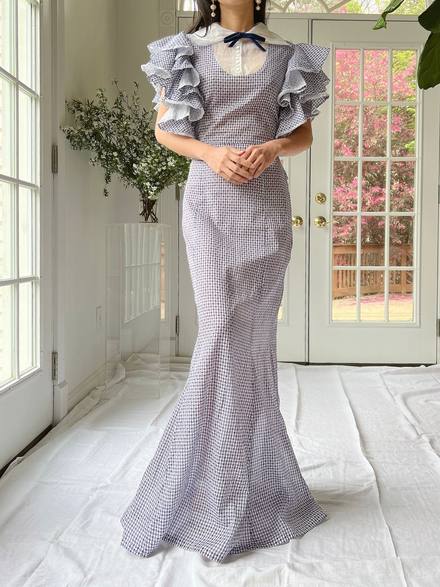 1930s Cotton and Organza Flutter Sleeve Gown - XS/S