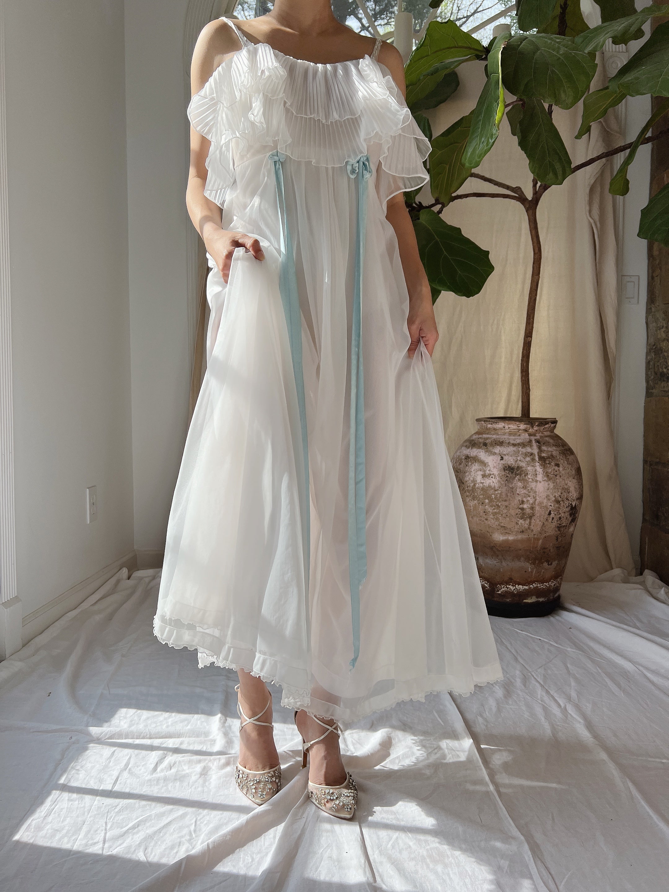 1950s Ruffle Pleated Slip Dress - XS-S