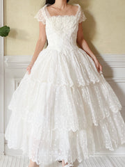 1950s Tiered Embroidered Gown - XS