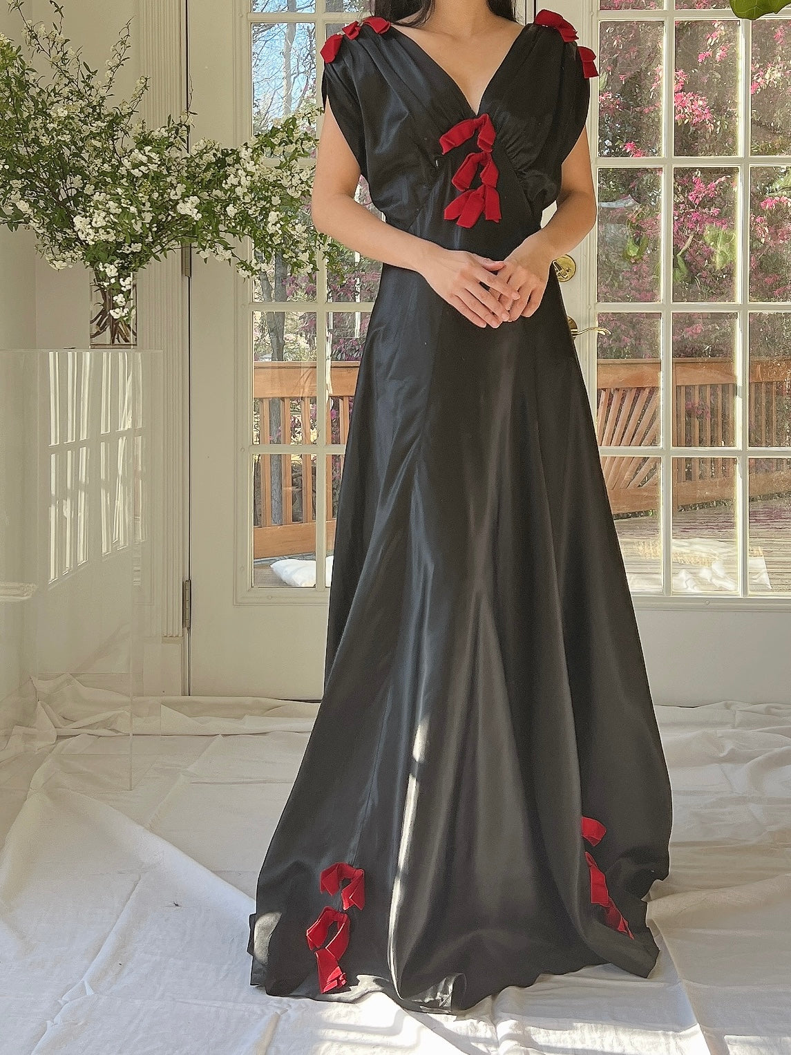 1930s Satin Bow Dress - XS