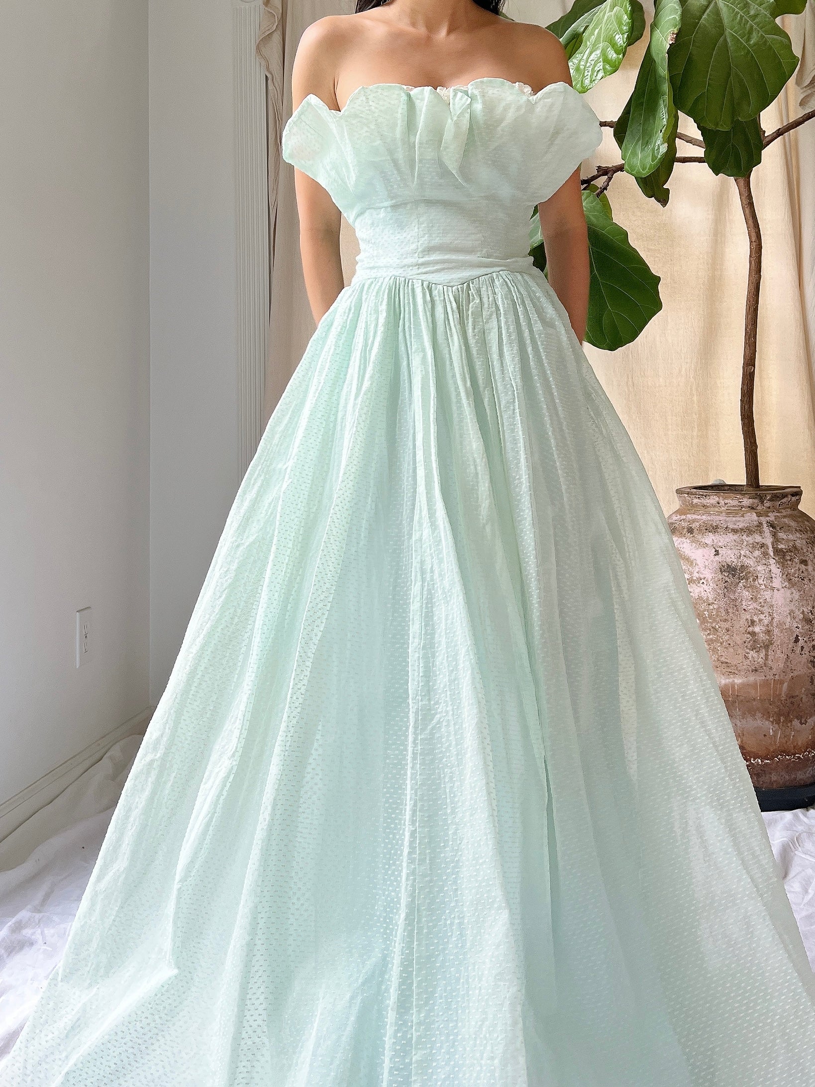 1950s Dotted Organdy Dress - S