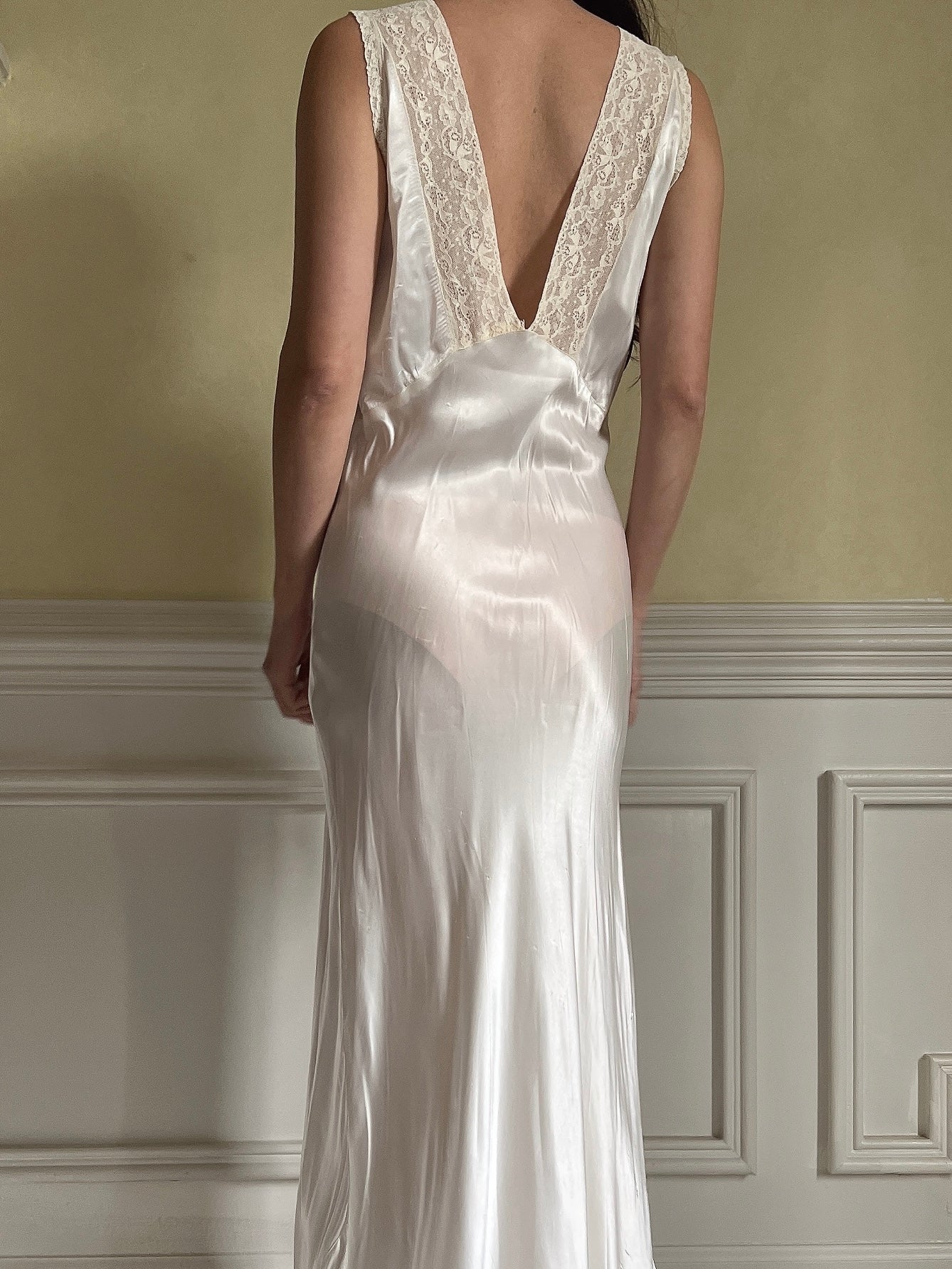 1930s Ivory Satin Slip Dress - S
