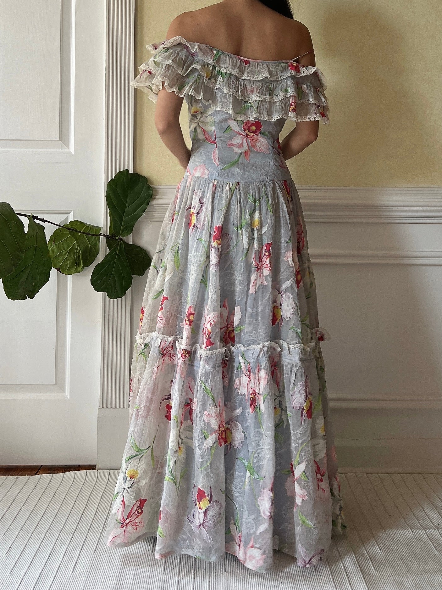 1940s Orchid Textured Organdy Gown - S