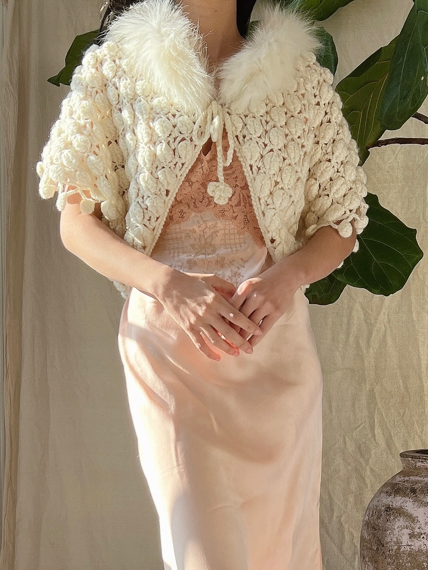 1940s Crochet Fuzzy Collar Bolero - OSFM