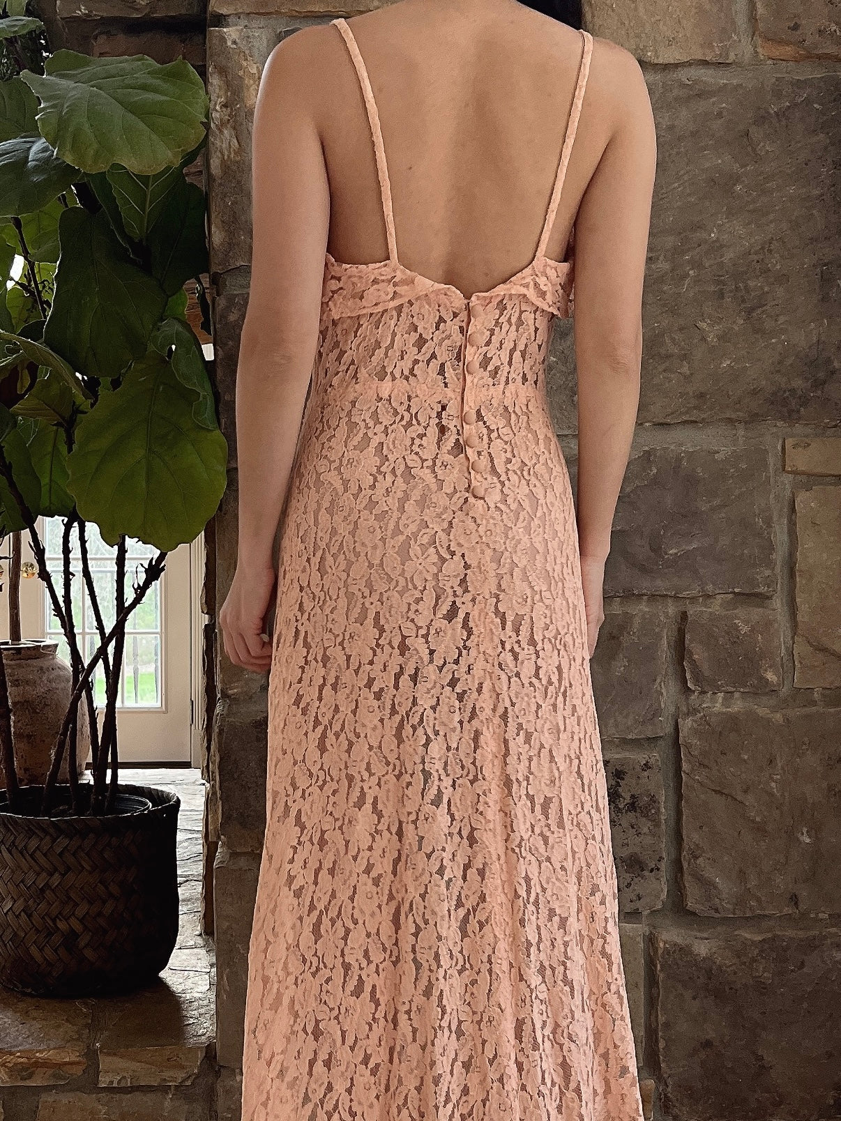 1930s Dusty Pink Lace Gown with Jacket - S