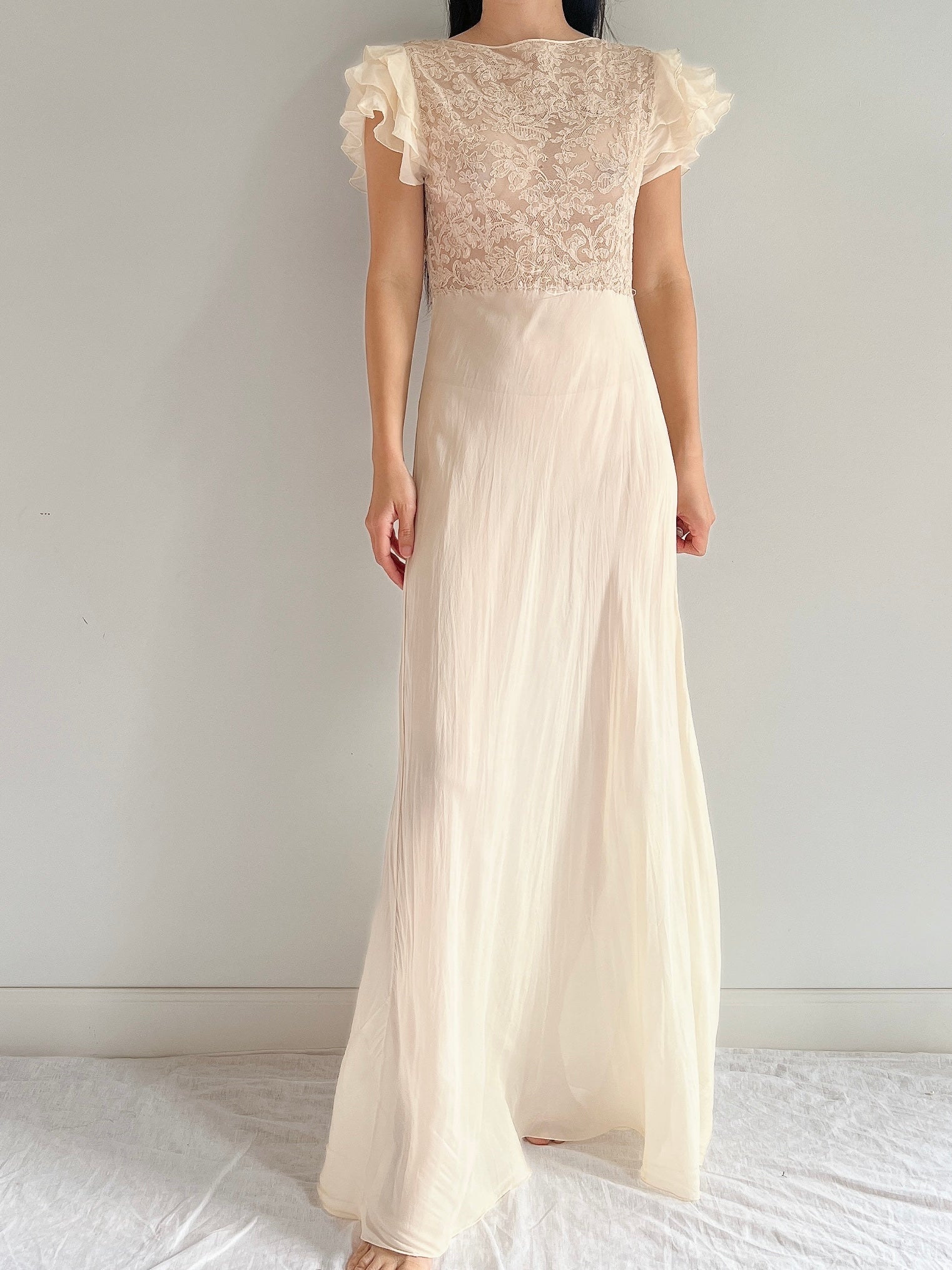 1930s Silk and Lace Dress - S