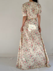 1940s Satin Floral Wrapper - S-M