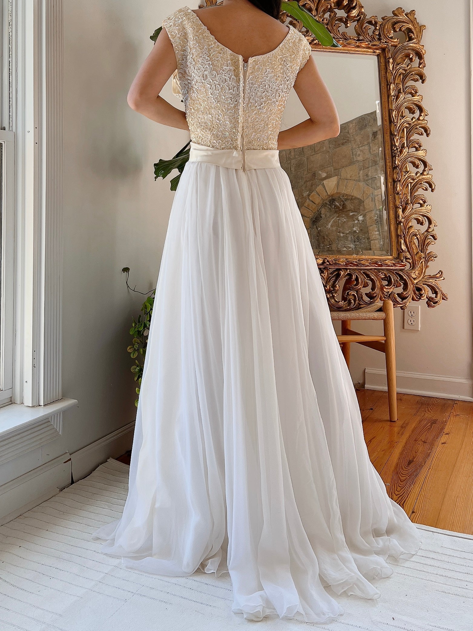 1960s Beaded Chiffon Dress - M