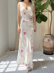 1930s Satin Floral Dress - S/M