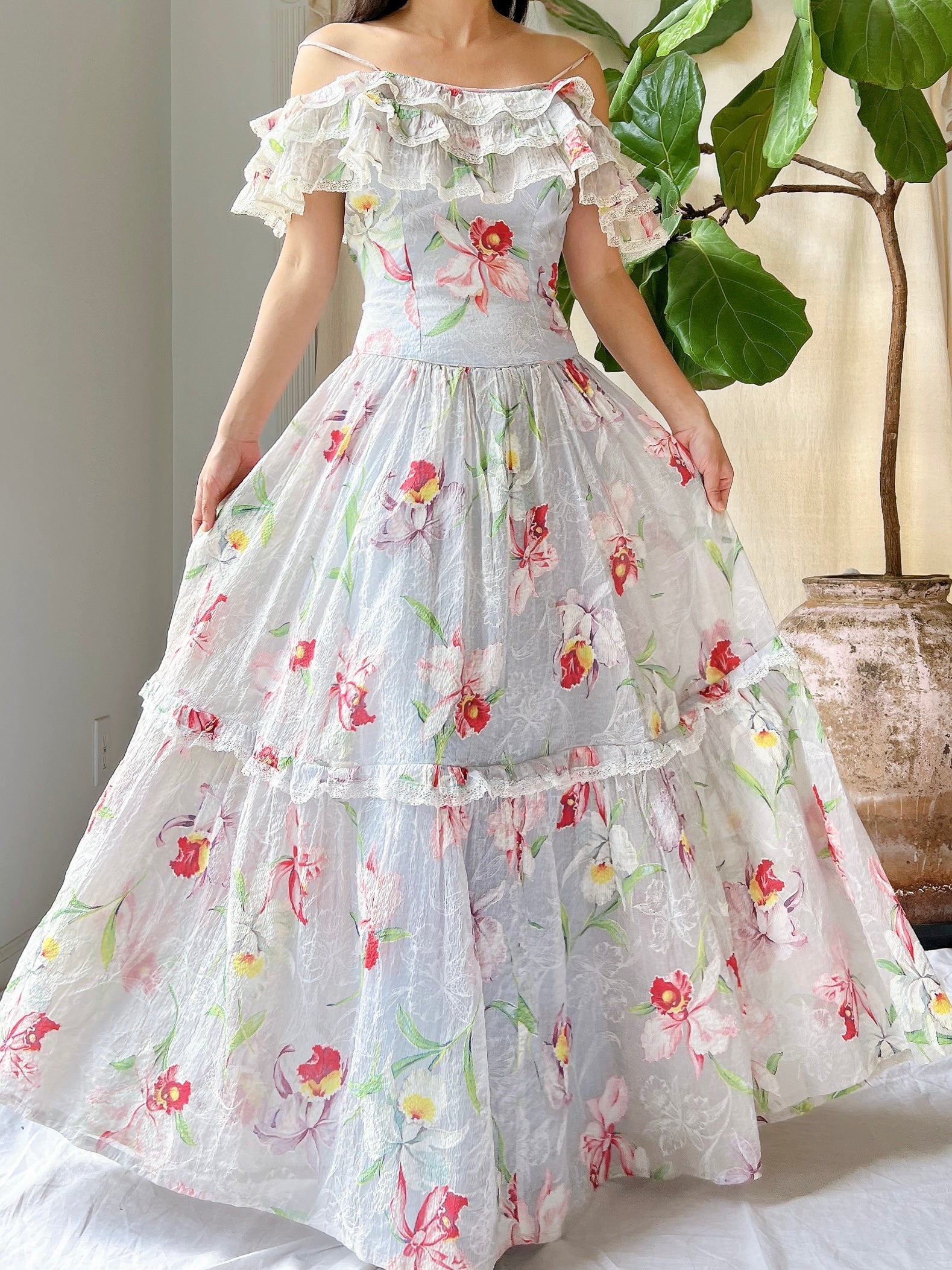 1940s Crinkle Organdy Orchid Dress - S