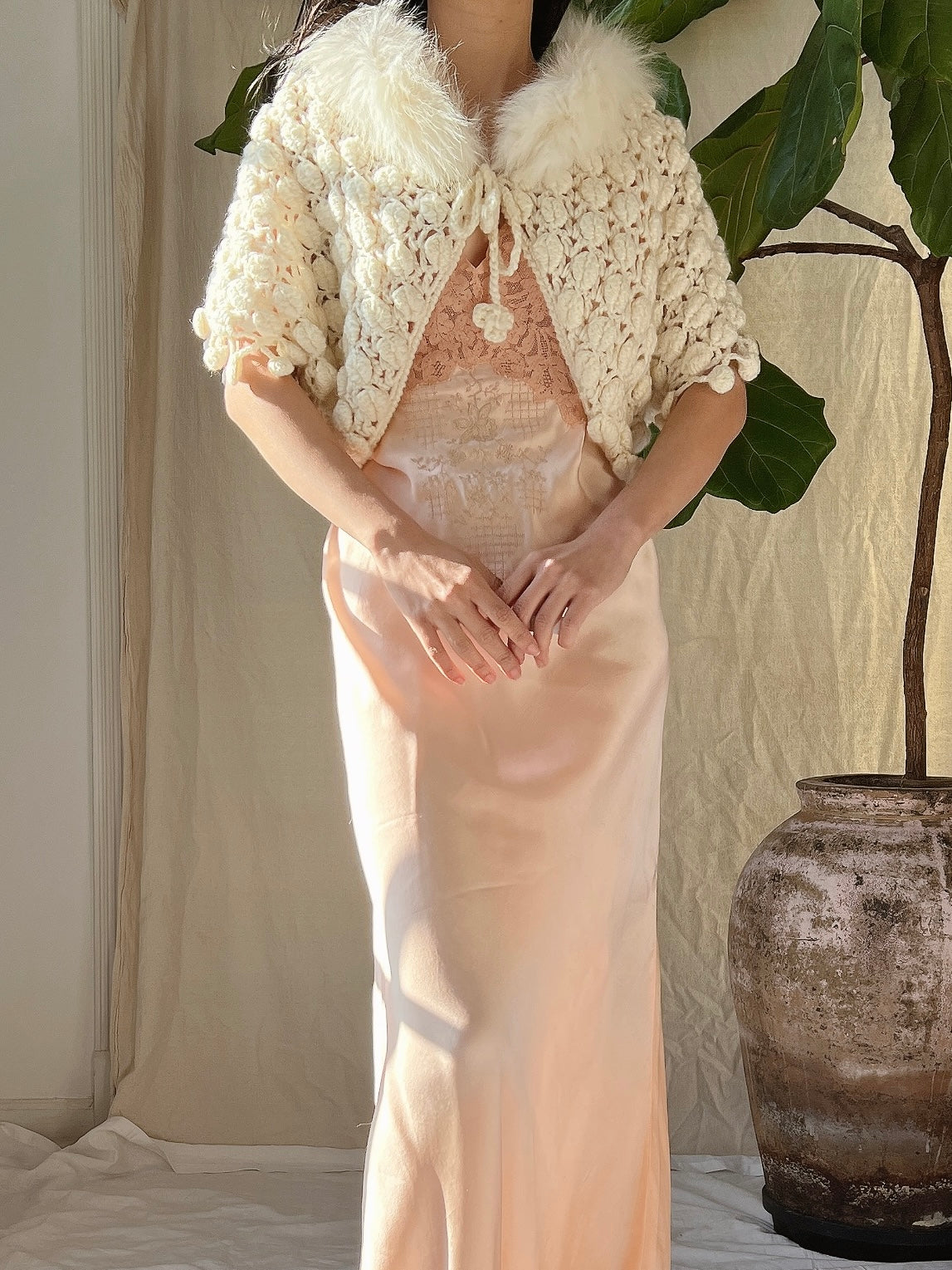 1940s Crochet Fuzzy Collar Bolero - OSFM