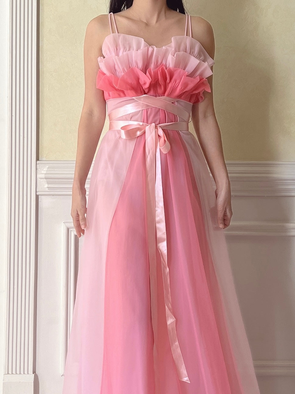 1950s Tricot Nylon Ruffle Gown - XS