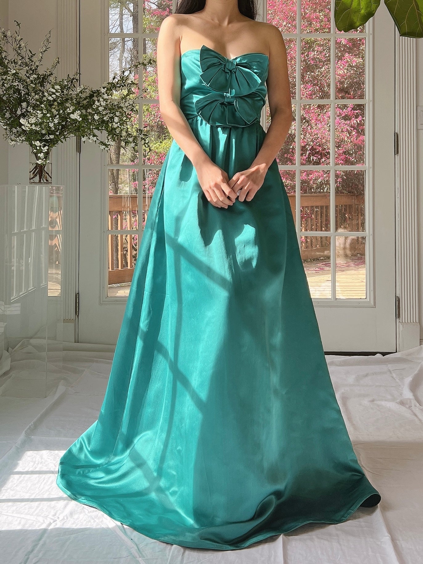 1960s Emerald Silk Bow Dress - S