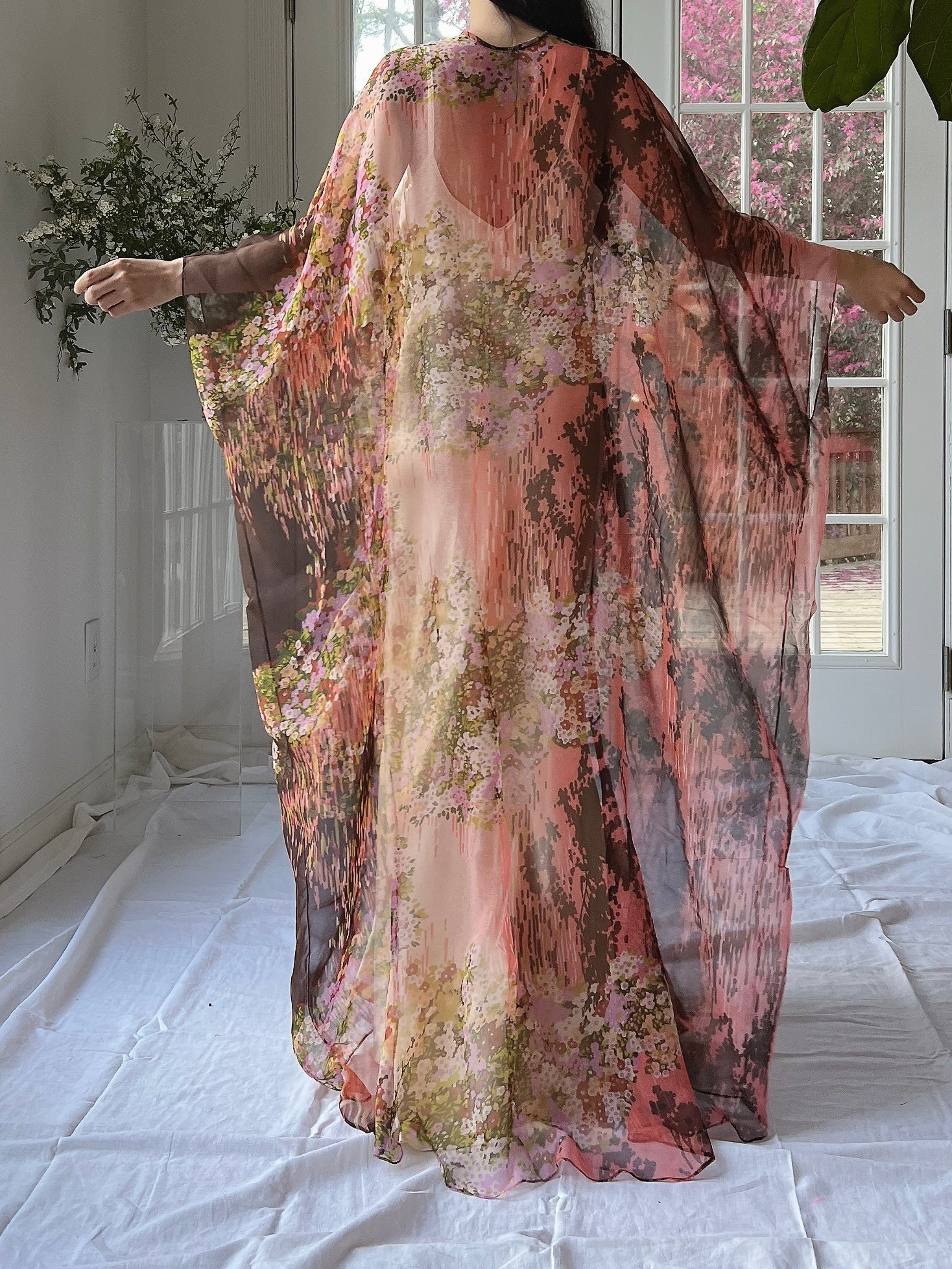 1960s Floral Chiffon Kaftan - OSFM