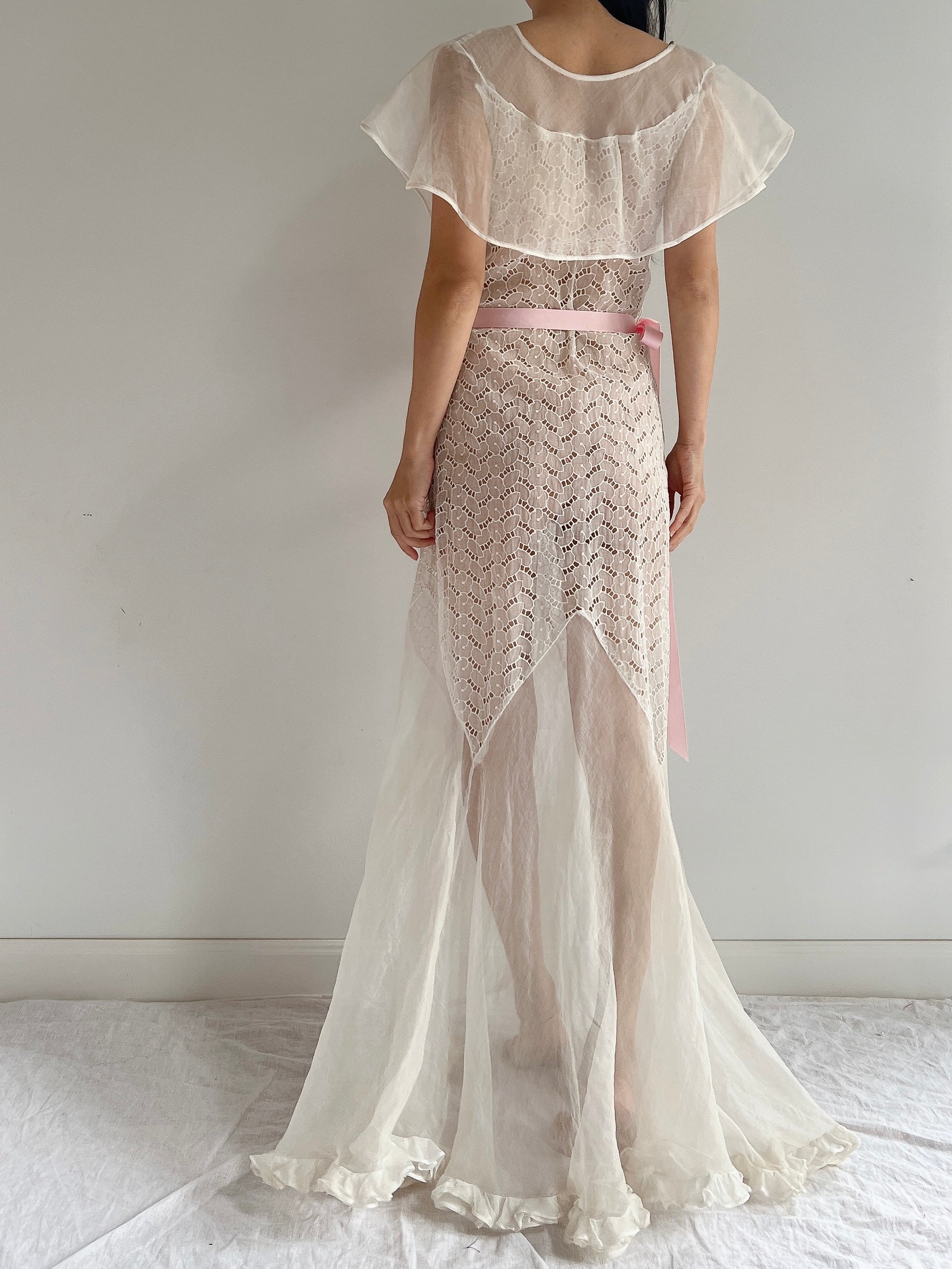 1930s Organdy Cutout Dress - S
