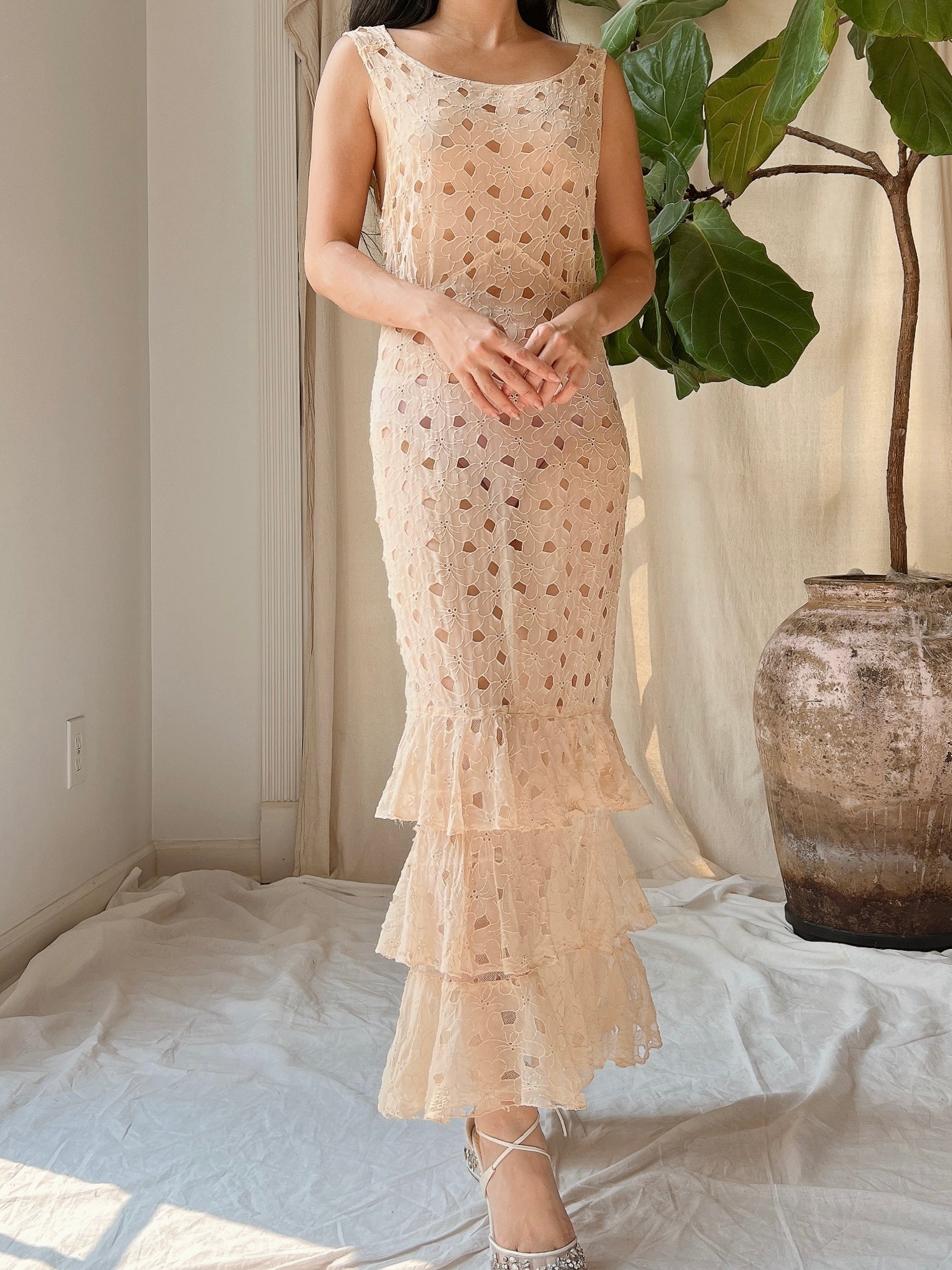 1930s Silk Cutout Dress - XS
