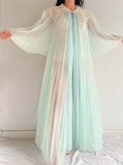 1950s Ombré Cyan Pleated Dressing Gown - OSFA