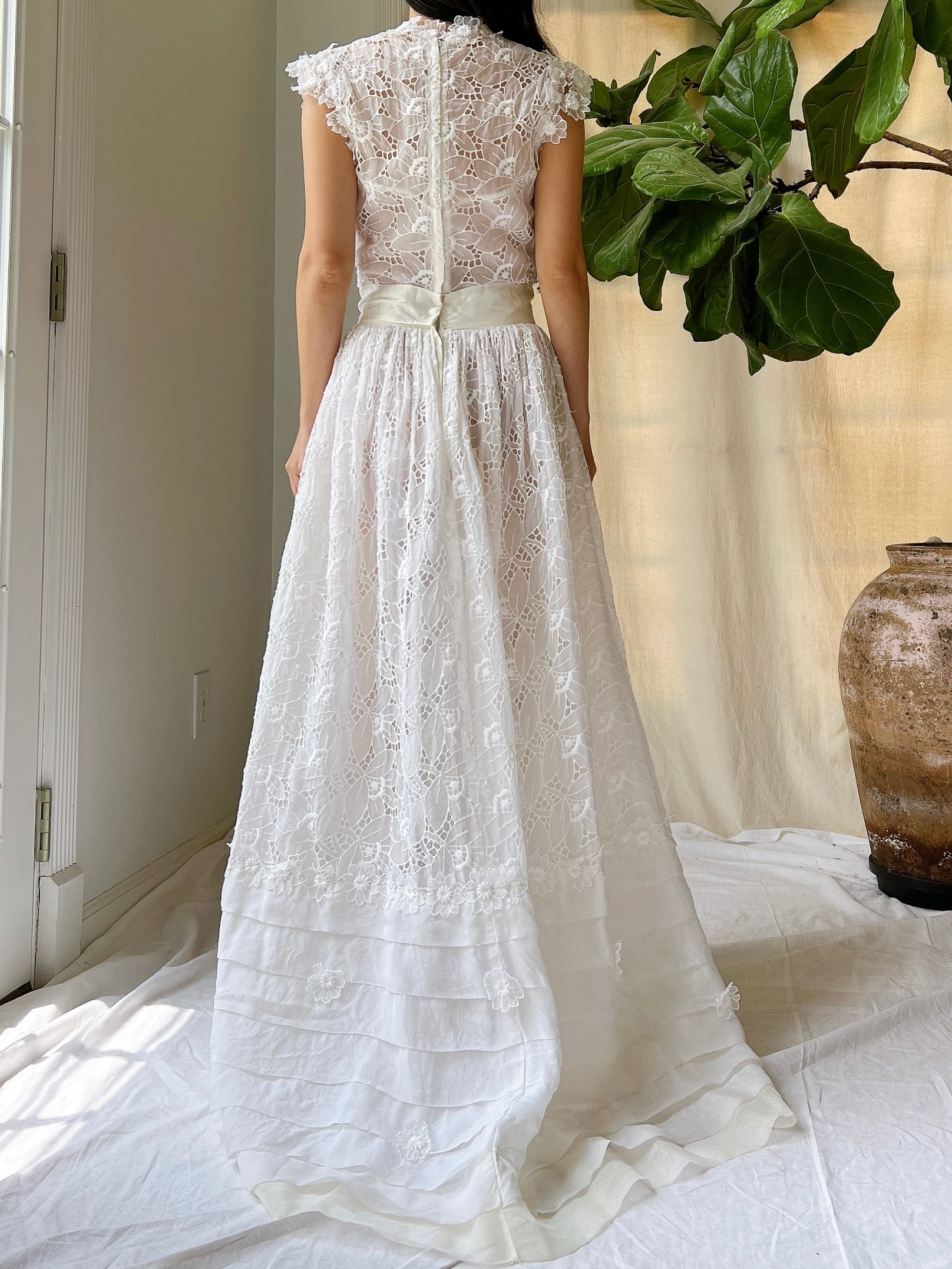 1950s Silk Organza Cutout Gown - XS