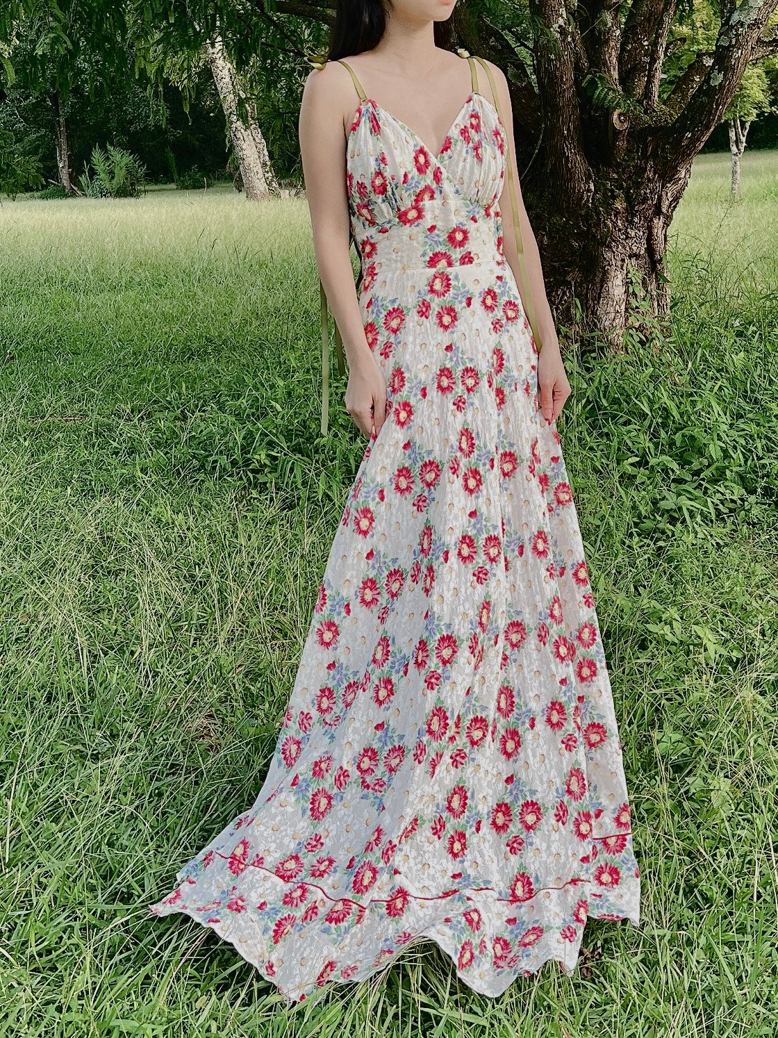 1930s Textured Organdy Floral Gown  - S