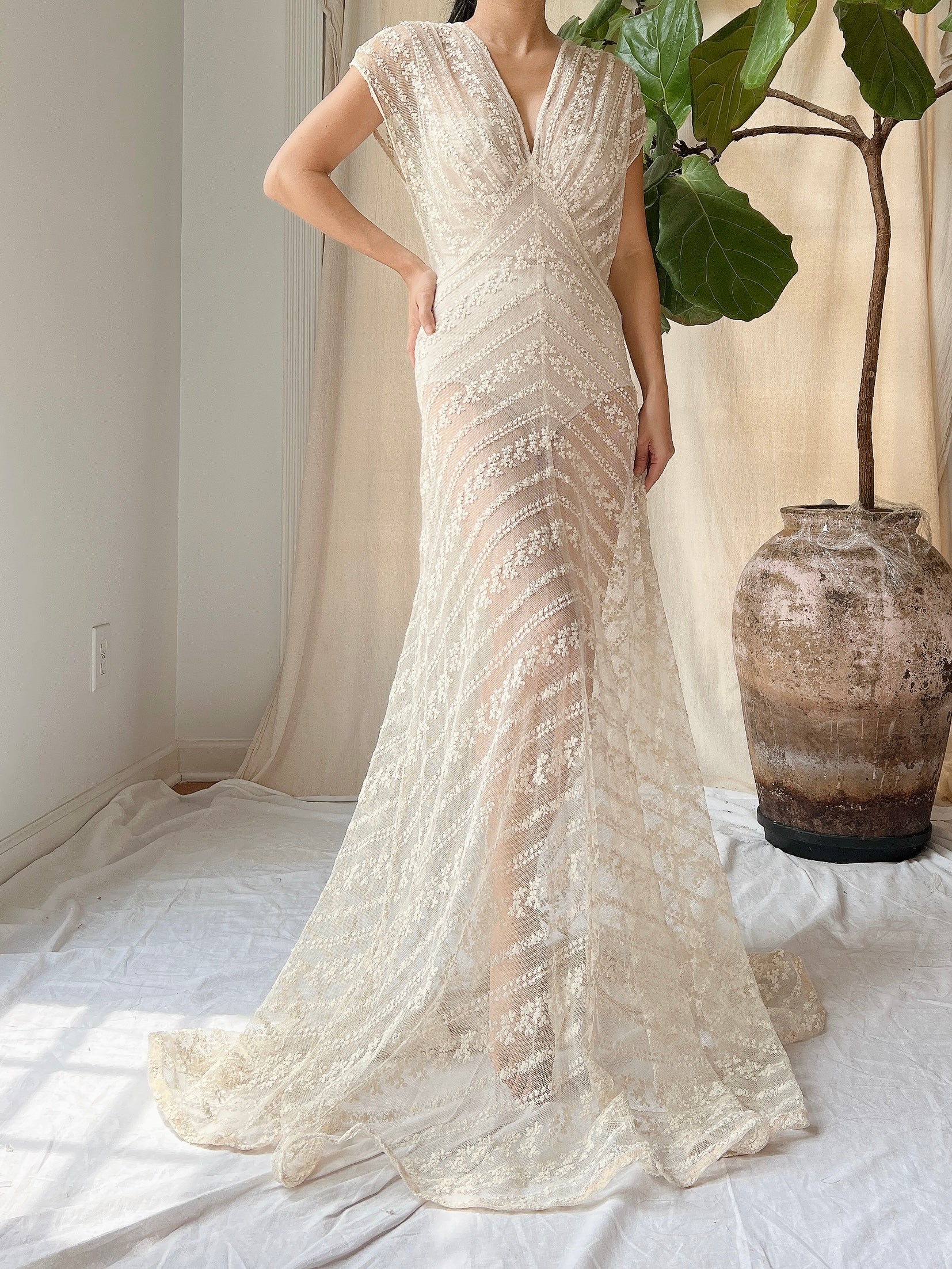 1930s Needle Lace Gown - S