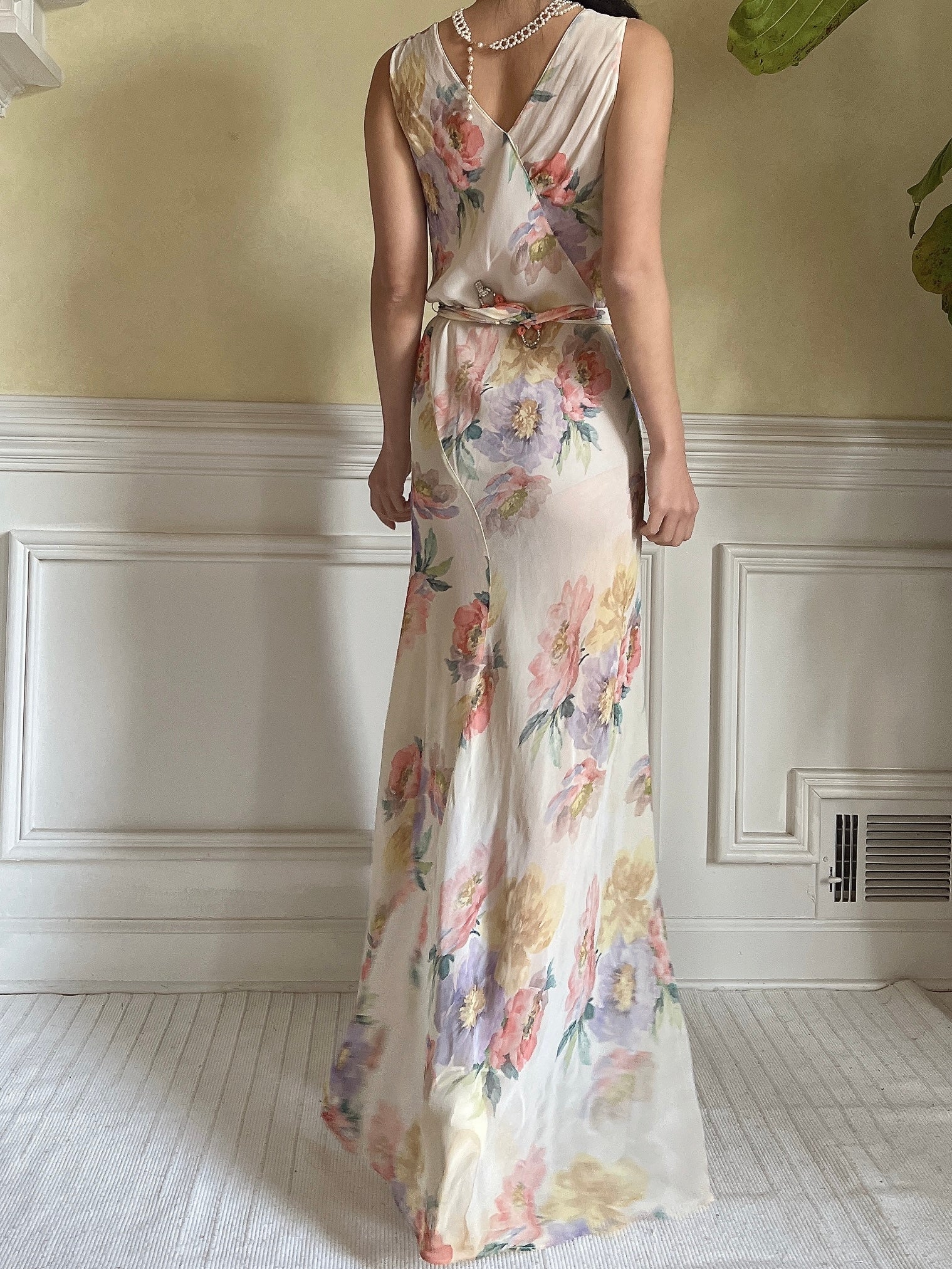 1930s Floral Rayon Chiffon Dress - S