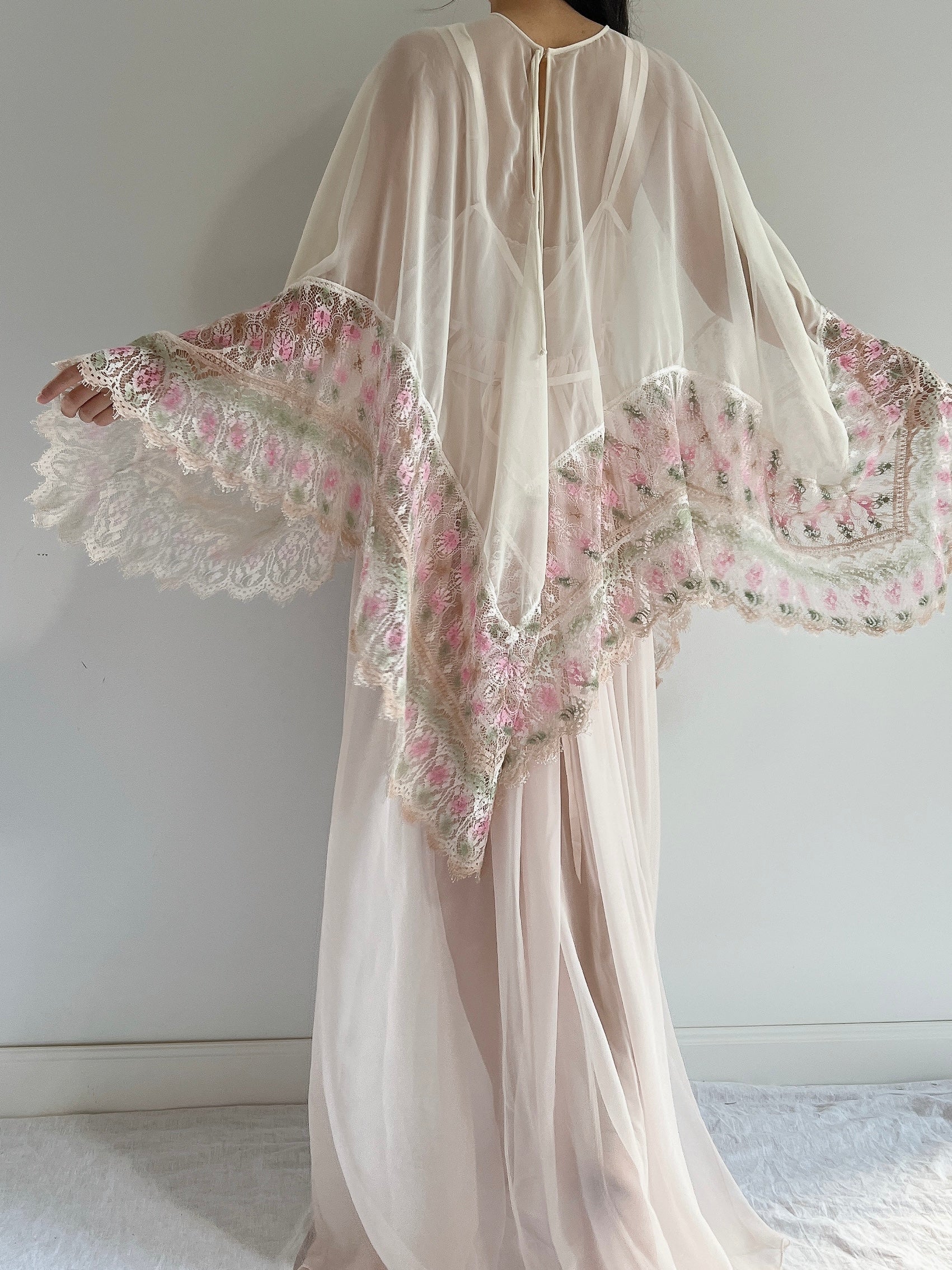 1960s Chiffon and Crochet Asymmetrical Cape - OSFM
