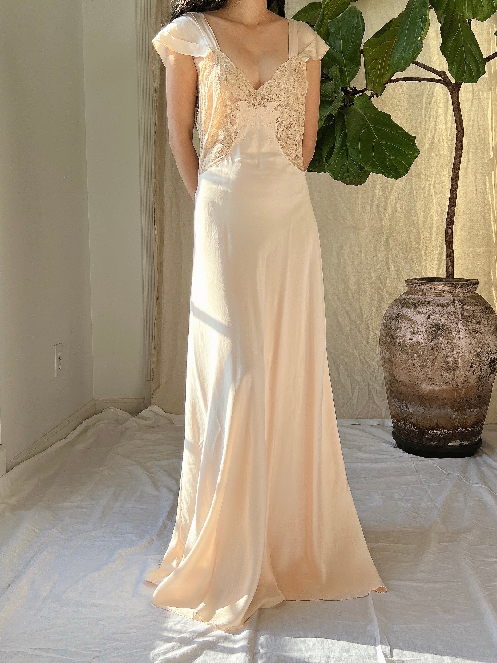 1930s Light Peach Silk Gown - S/M