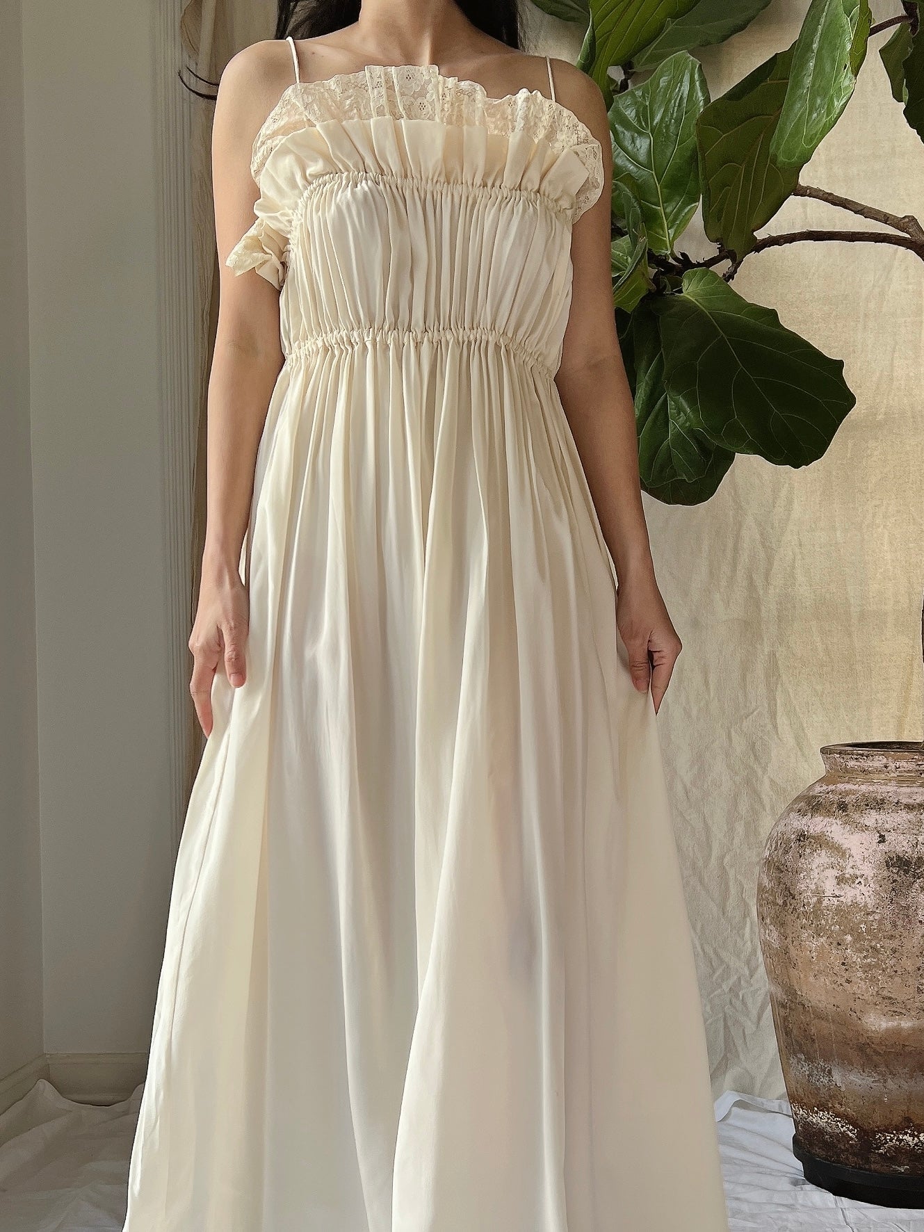 1940s Silk Pleated Gown - S-M