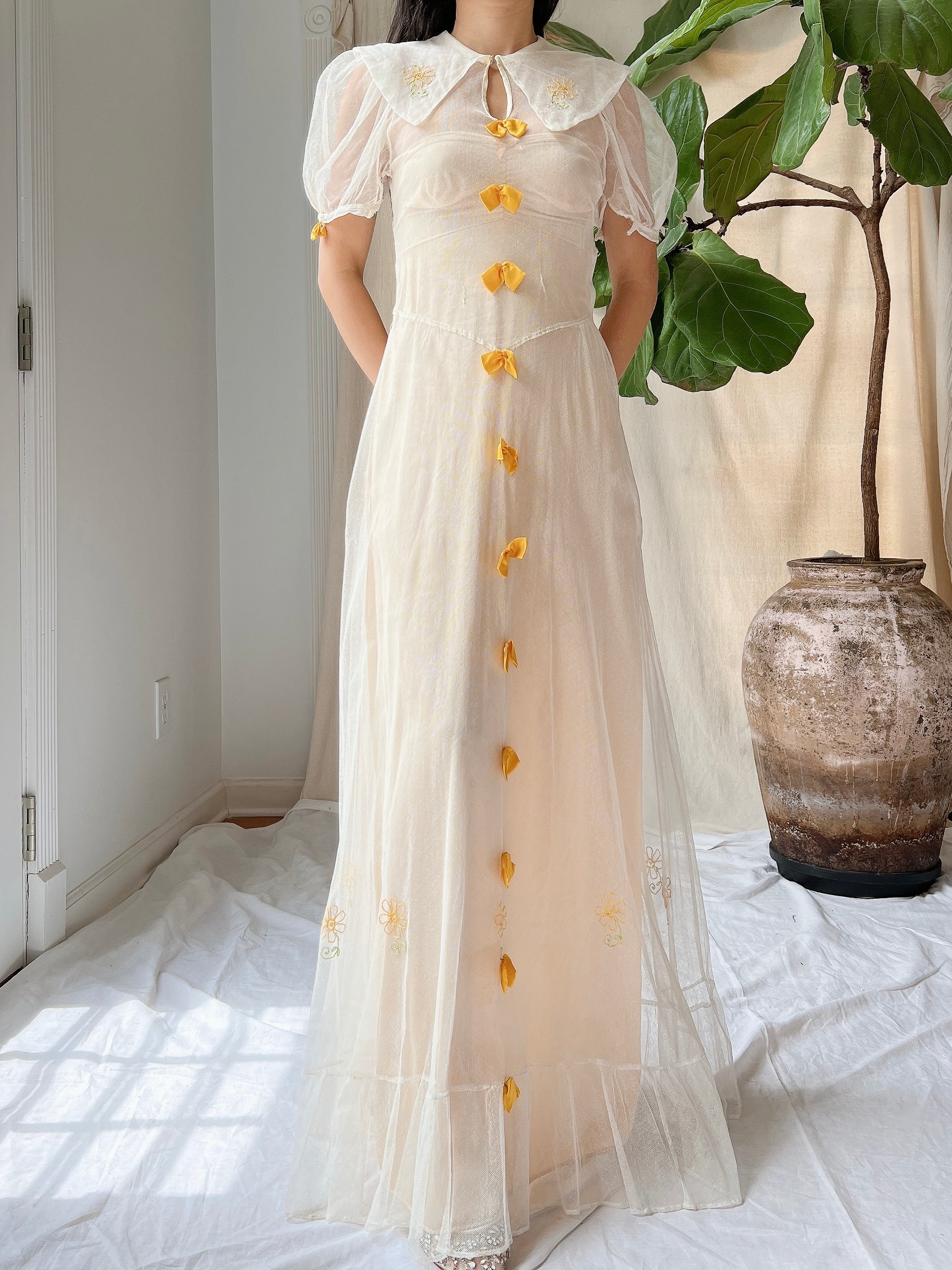 1930s Tulle Bow Dress - XS