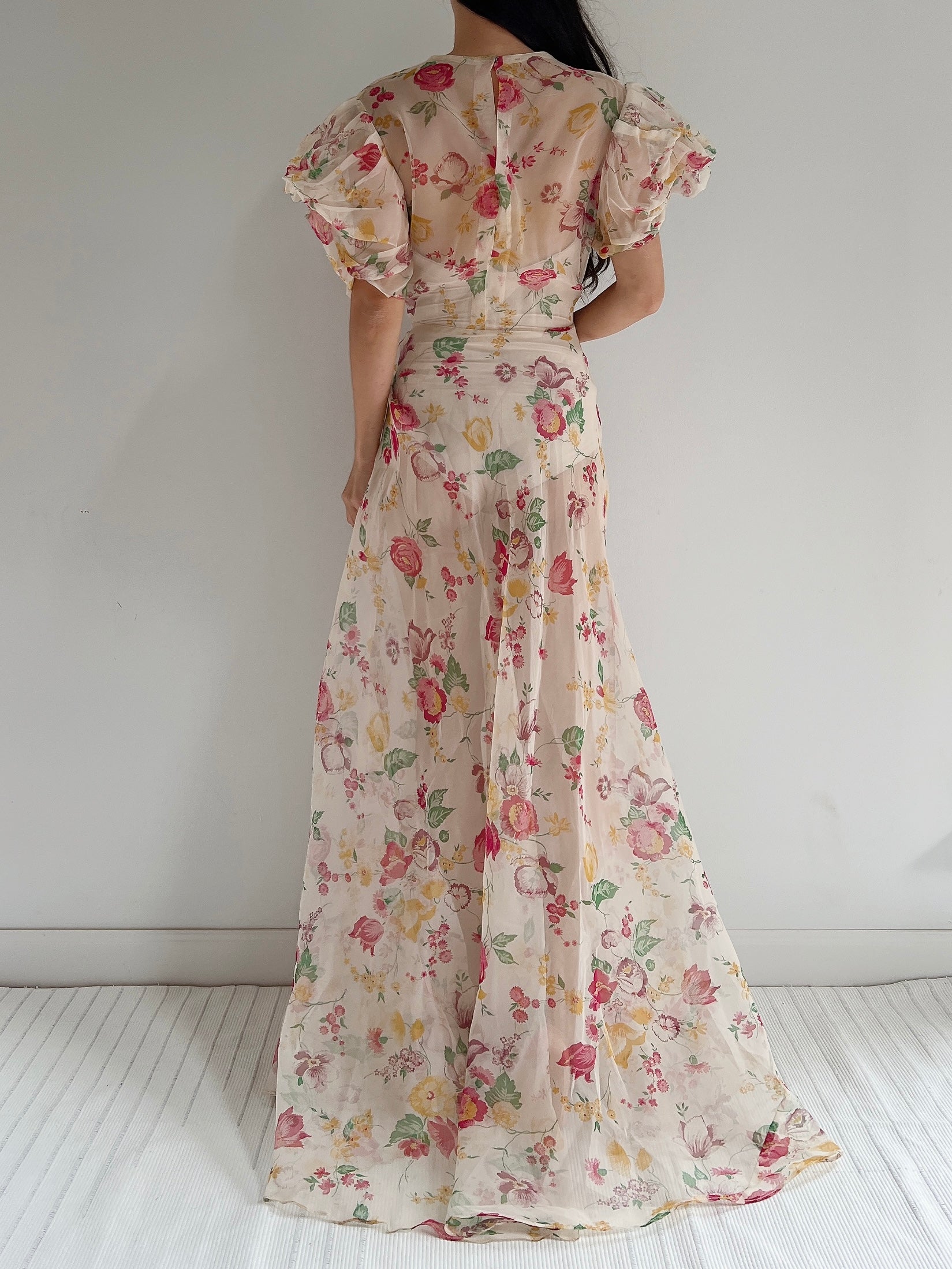 1930s Organza Floral Dress - S/M