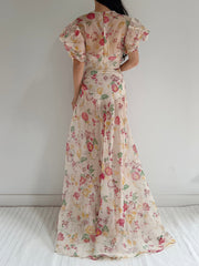 1930s Organza Floral Dress - S/M
