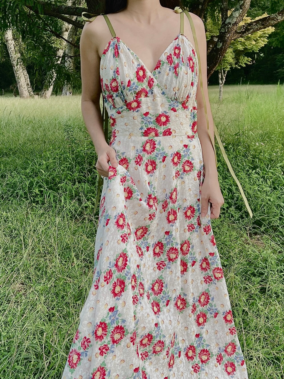 1930s Textured Organdy Floral Gown  - S