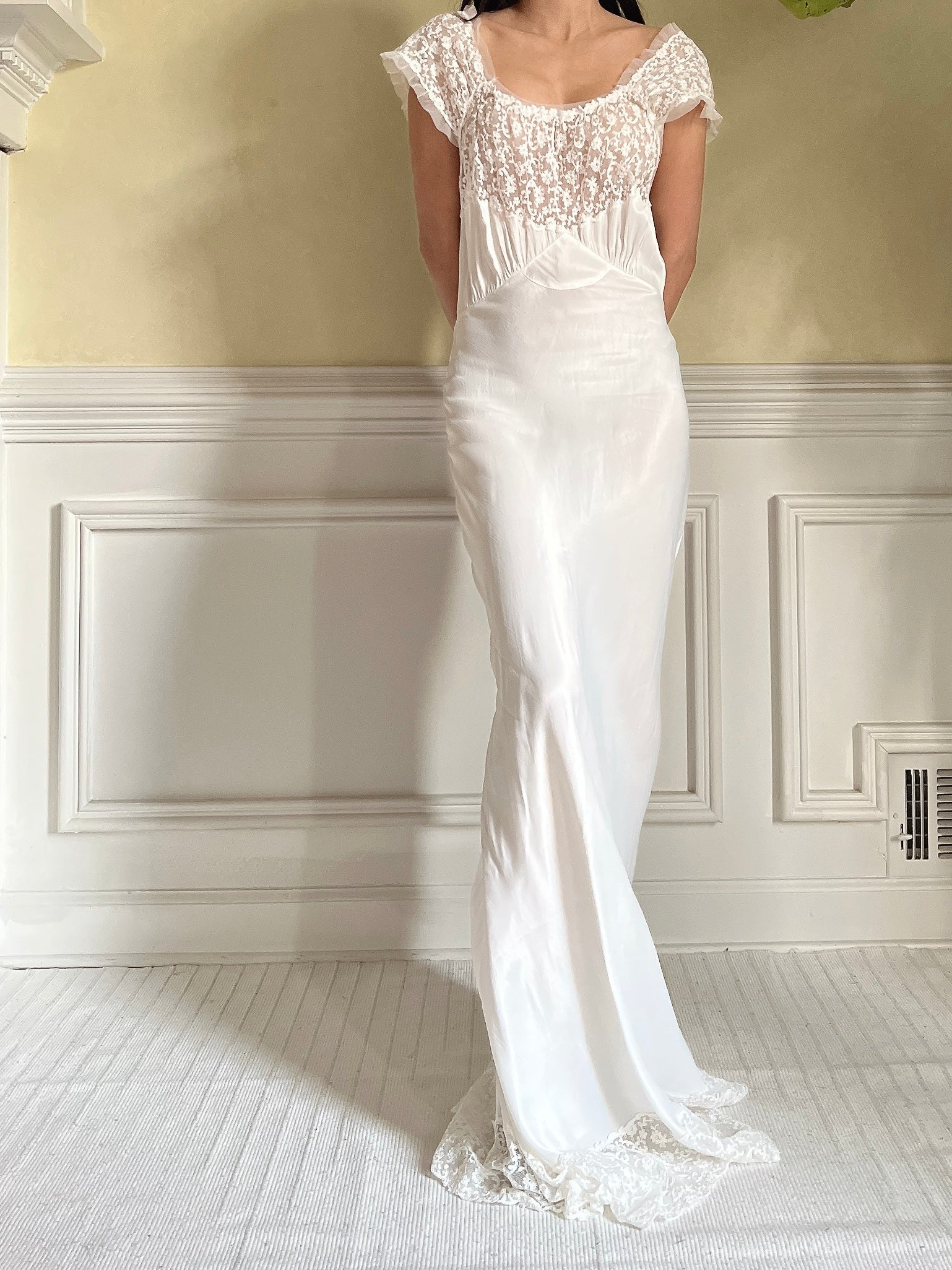 1930s Satin Needle Lace Gown - S/M