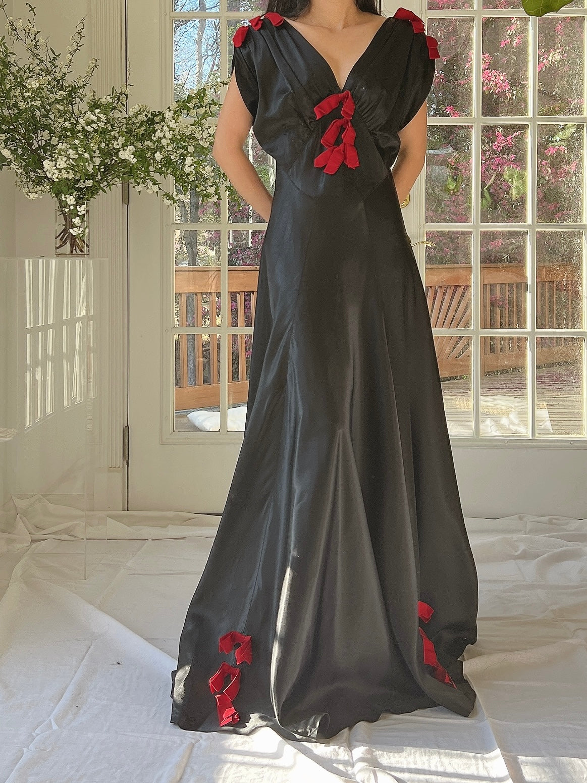 1930s Satin Bow Dress - XS