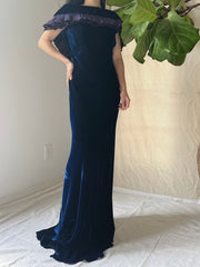 1930s Sapphire Silk Velvet Gown - S/M