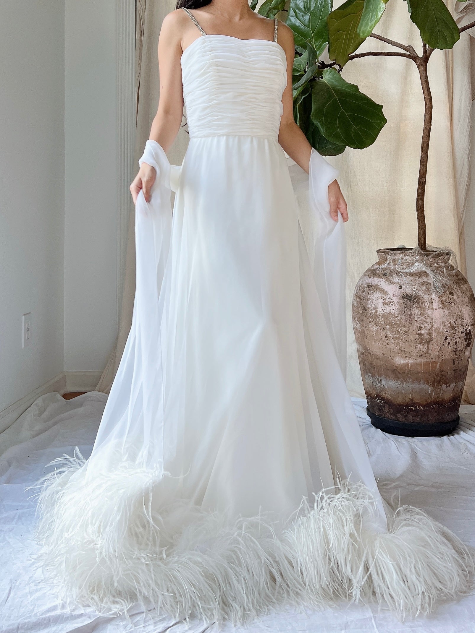 1960s Chiffon Feather Gown - XS