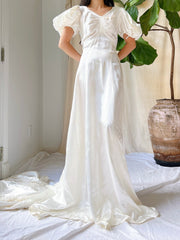 1940s Satin Puff Sleeve Gown - S