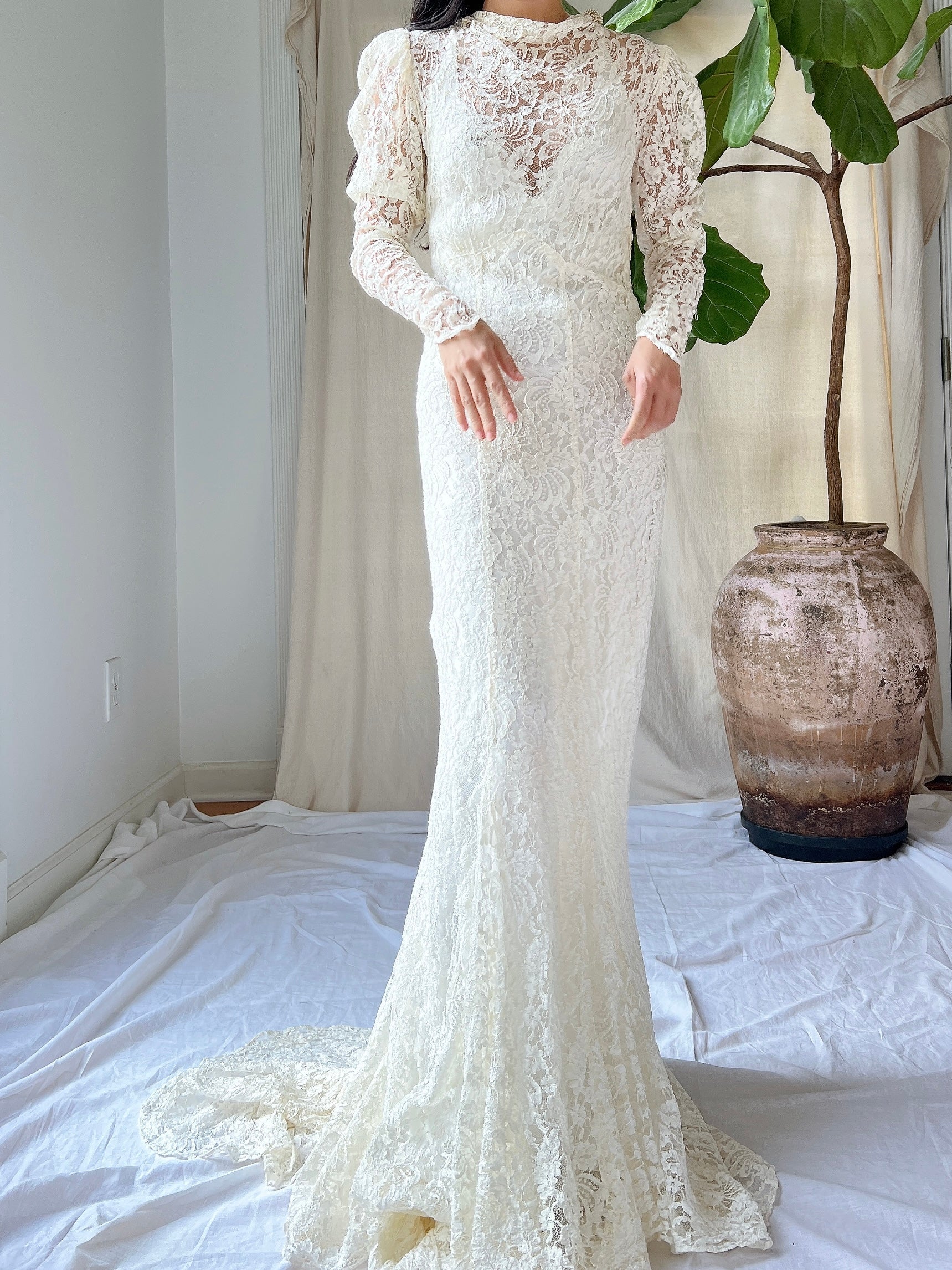 1930s Lace Long Sleeve Gown - XXS