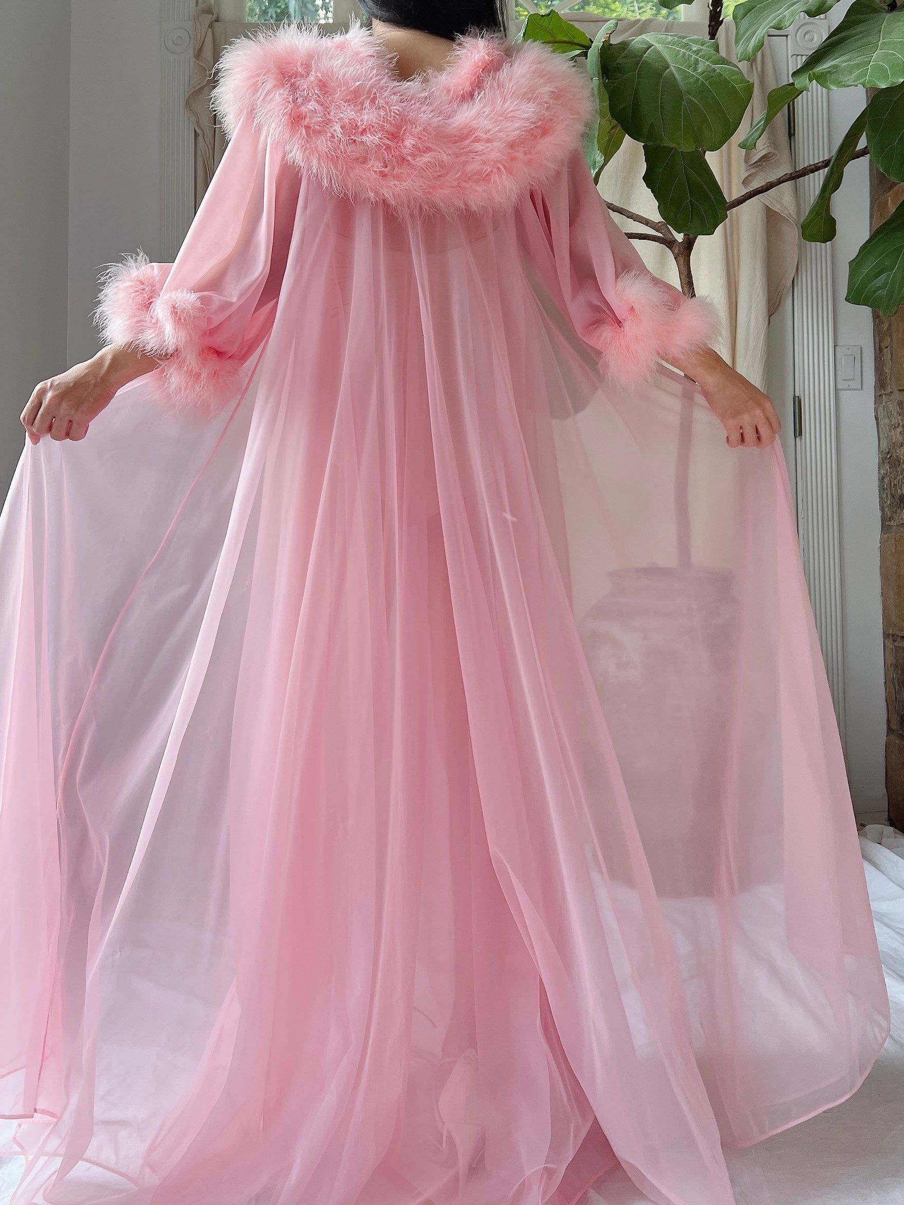 1960s Feather Nylon Dressing Gown - OSFM