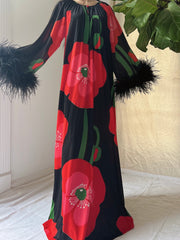 1960s Feather Nylon Poppy Caftan - OSFM