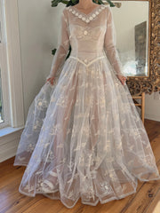 1950s Sheer Embroidered Net Dress - S/M