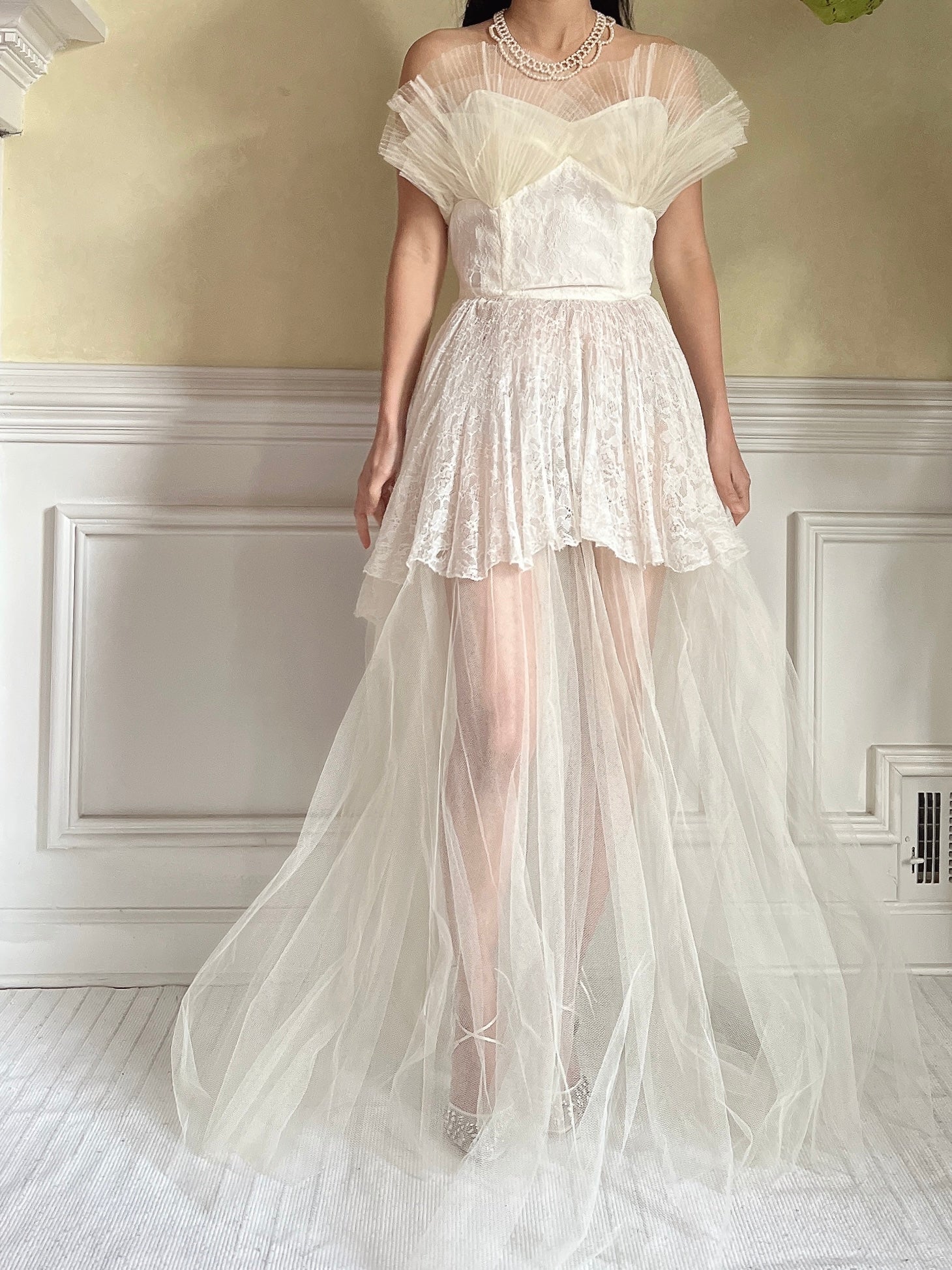 1950s Tulle Sheer Gown - S