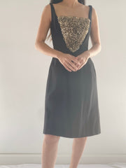 1960s Crepe and Silk Organza Ruffle Dress - XS/S