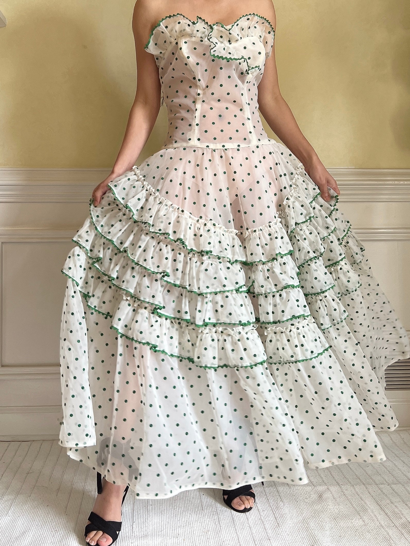 1950s Dotted Voile Dress - S