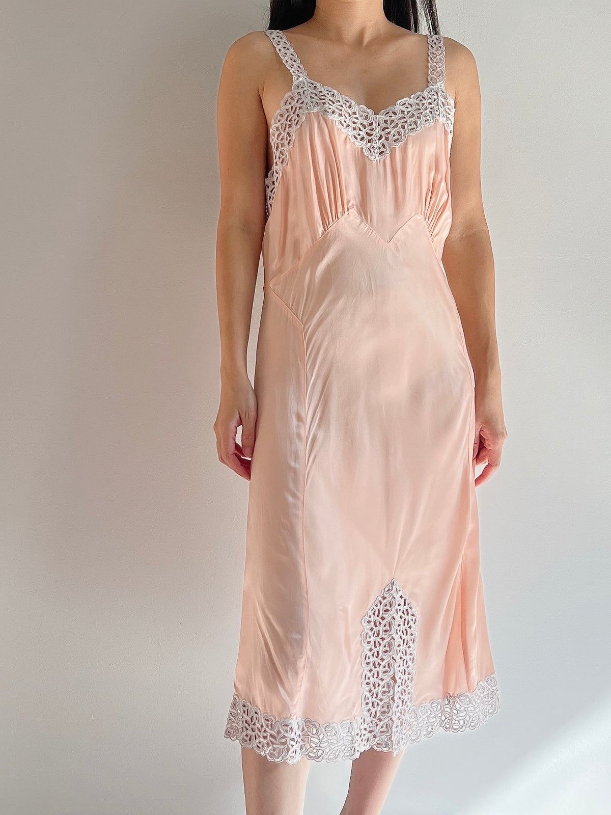 1930s Rayon Eyelet Cutout Slip - S/M
