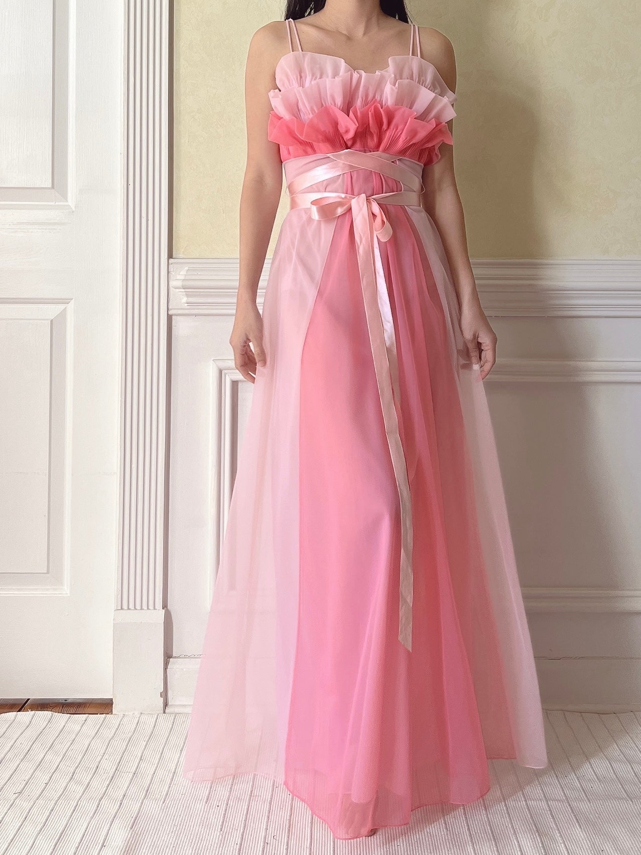 1950s Tricot Nylon Ruffle Gown - XS